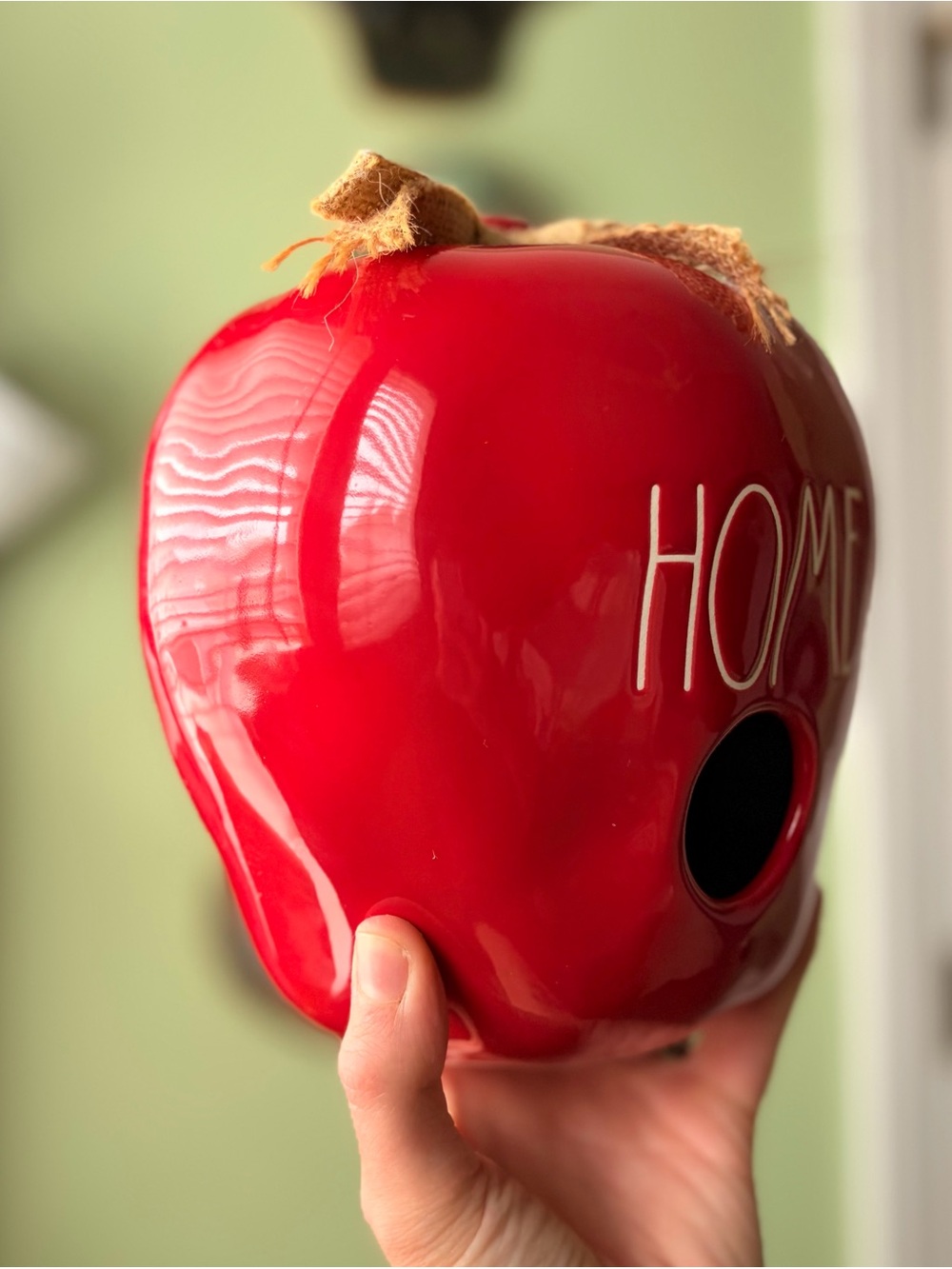 Rae Dunn Vibrant Red 'HOME' Ceramic Apple Farmhouse Birdhouse - Picture 2 of 9